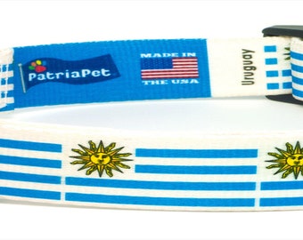 Cat Collar | Uruguay Flag | Uruguayan | Adjustable | Easy Release Safety Buckle | Made in NJ, USA | With D ring for Tags