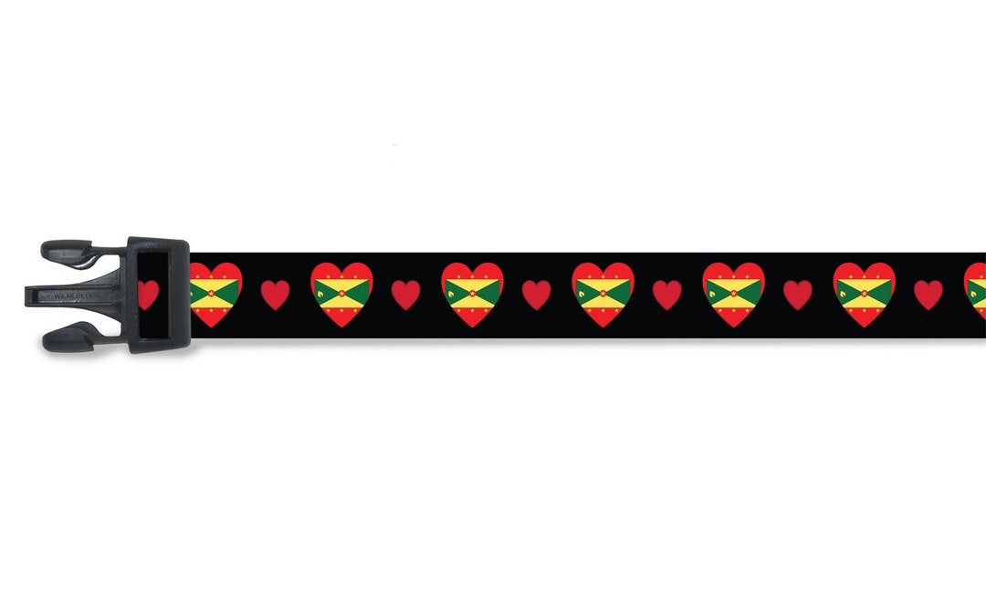 Cat Collar | I Love Grenada | Grenada Flag | Red Hearts | Easy Release ...