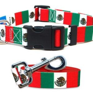Dog Collar and Leash Set | Mexico Flag | Xtra Large, Large, Medium, Small & Extra Small | Made in NJ, USA |