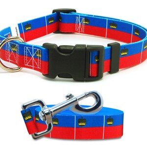 Dog Collar and Leash Set | Liechtenstein Flag | Xtra Large, Large, Medium, Small & Extra Small | Made in NJ, USA |