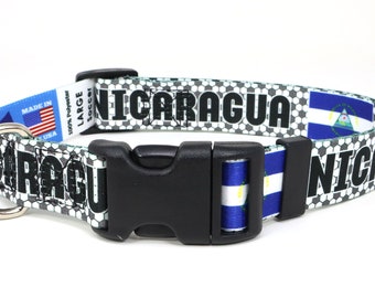 Dog Collar for the Soccer Fan | Nicaragua Flag | Quick-Release or Martingale Style | Made in NJ, USA