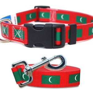 Dog Collar and Leash Set | Maldives Flag | Xtra Large, Large, Medium, Small & Extra Small | Made in NJ, USA |