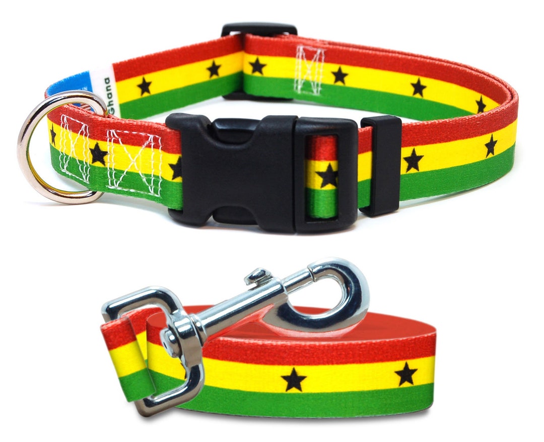 Dog Collar and Leash Set Ghana Flag Xtra Large, Large, Medium, Small