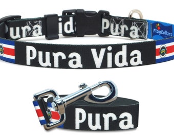 Pura Vida Dog Collar and Leash Set | Costa Rica | Xtra Large, Large, Medium, Small & Extra Small Dogs