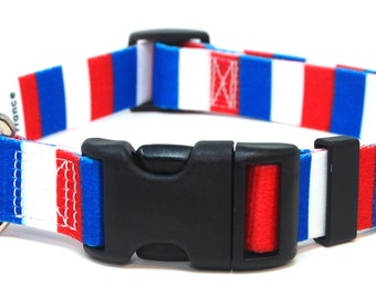 France Dog Collar | French Flag | Quick Release or Martingale Style | Made in NJ, USA