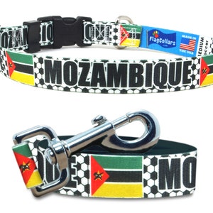 Matching Dog Collar and Leash Set | Mozambique Soccer | Extra Small to Extra Large | Great For Soccer Fans | Mozambique Flag
