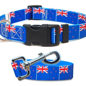 Dog Collar and Leash Set | New Zealand Flag | Xtra Large, Large, Medium, Small & Extra Small | Made in NJ, USA |