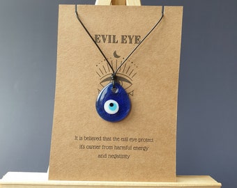 Evil Eye Necklace, Turkish glass protection pendant, Nazar adjustable choker