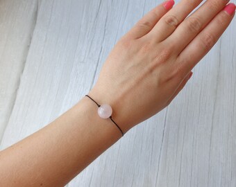 Rose quartz healing bracelet, Tiny bracelet, Love stone, Minimalist bracelet, Woven bracelet