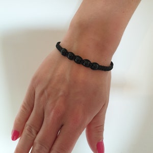 Black onyx modern micro macrame bracelet, Tiny bracelet, black onyx minimalist bracelet, Woven healing stone Chakra.