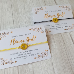 Serez-vous mon cadeau Flower Girl. Cadeau de proposition Flower Girl. Bracelet tournesol. Bracelet réglable en marguerite