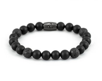 Lava Rock Bracelet - Lava Stone and Matte Black Onyx Gemstone Bracelet Beads - Men and Women Jewelry - Crystal Stretch Stone Bracelet 8mm