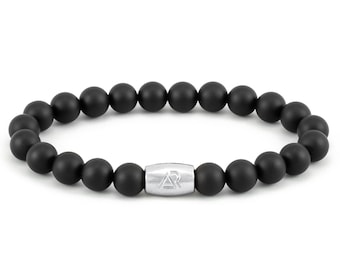 Bracelet en onyx - Bracelet minimaliste en pierres précieuses d'onyx noir mat - Bijoux homme et femme Bracelet élastique en cristal avec pierre élastique 8 mm