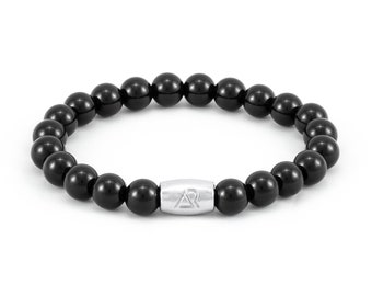 Bracelet en onyx - Bracelet en pierres précieuses d'onyx noir brillant - Bracelet en cristal élastique en pierre extensible pour homme et femme 8 mm