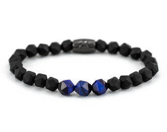 Blue Tigers Eye Bracelet - Star Cut Faceted - Tiger Eye Black Onyx Gemstone Bracelet Beads - Crystal Unique Cool - Men & Women Jewelry
