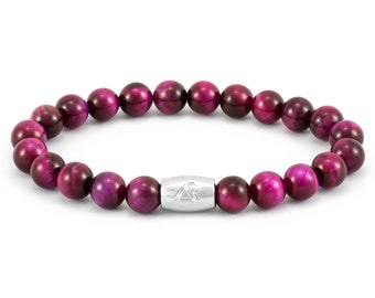 Pink Tigers Eye Bracelet - Crystal Gemstone Beads - Cute Bracelet - Men & Women Jewelry - Elastic Stretch Stone Bracelet 8mm