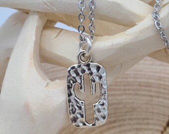 Silver-Tone Hammered Saguaro Cactus Cut-Out Necklace