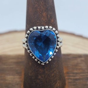 Blue Topaz Sterling Silver Heart Shaped Ring
