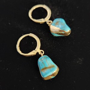 Gold Banded Turquoise Howlite Nugget Dangle Earrings
