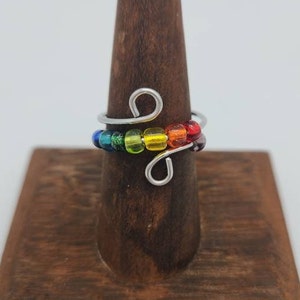 Beaded Rainbow Pride  Adjustable Fidget/Anxiety Ring