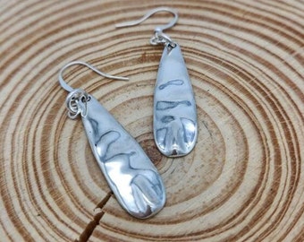 Warped Silver Teardrop Dangle Earrings