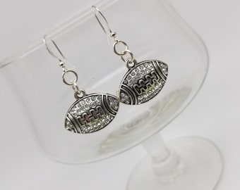 Silver Rhinestone Football  Earrings