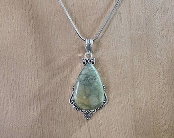 American Jasper Pendant With Antiqued Silver Snake Chain