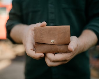 Leather Horizontal Card Wallet, Two Pocket with snap