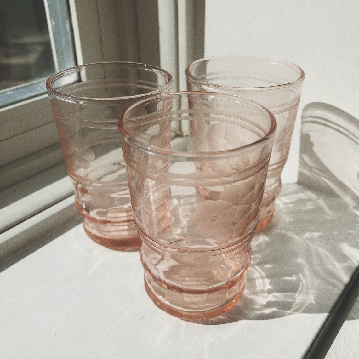 Pink Flower Depression Glass Shot Glasses 3 Pc Etsy