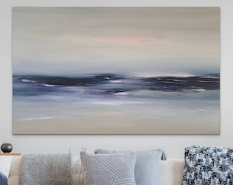 Large Seascape Canvas Art: Abstract Coastal Painting (30x48 inch)