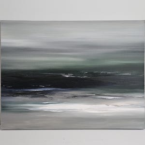Original Textured Seascape Painting, Neutral Coastal Canvas Art, 30x40 Large abstract landscape wall art