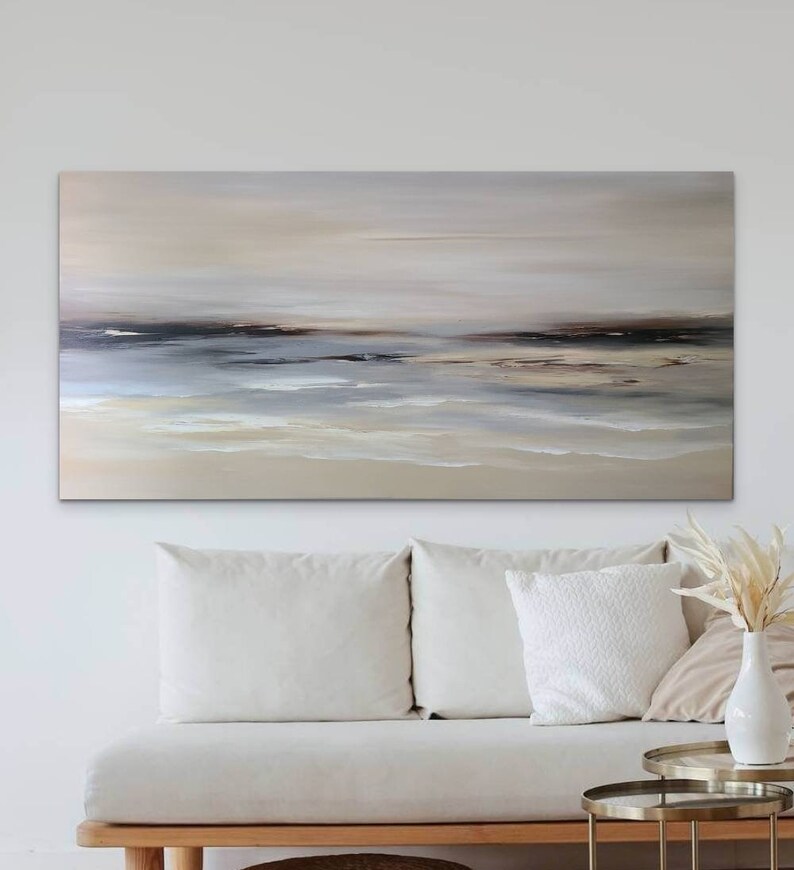 Large Original Neutral Abstract Wall Art 24 X48 Inch Earthy Etsy