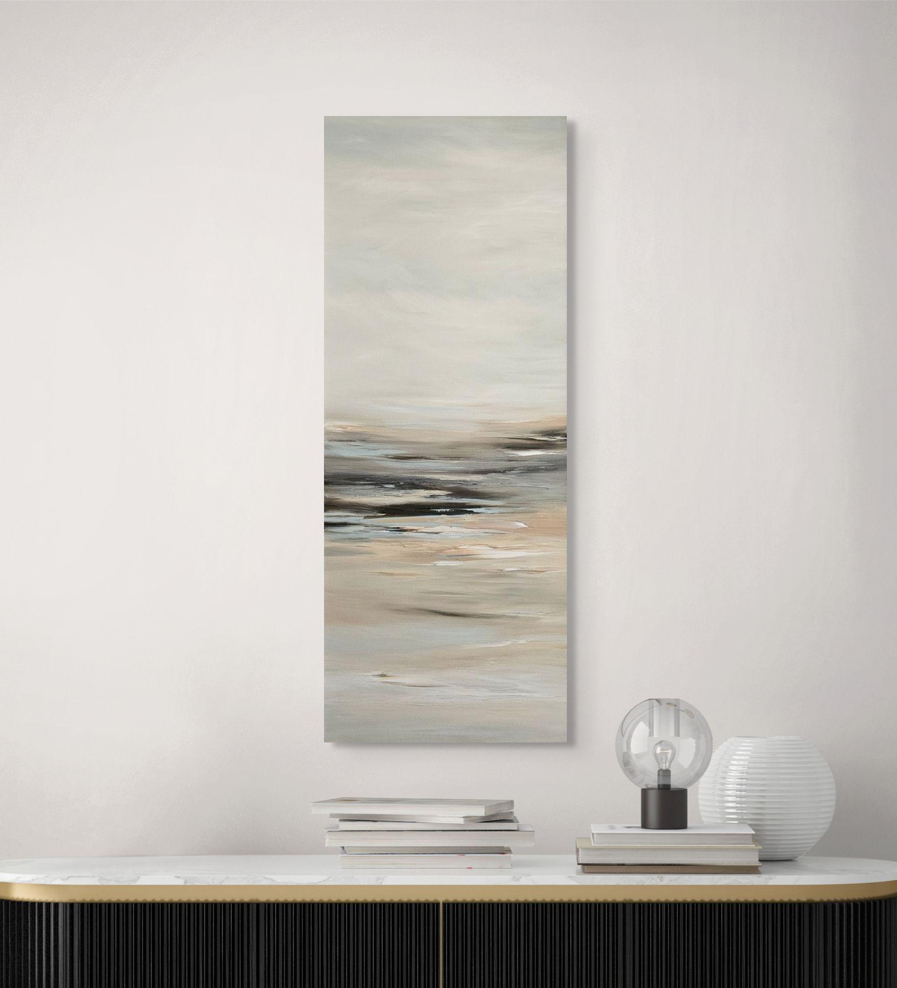 Original Vertical Abstract Landscape Painting: Neutral Boho Ocean Wall ...