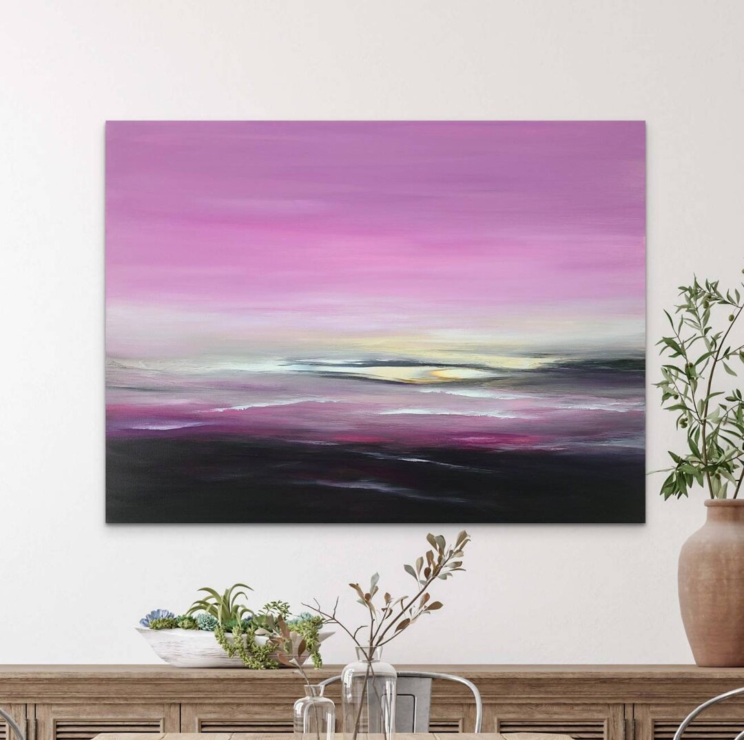 Pink and Black Original Abstract Wall Art, 23.5 X 31.5 Inch Minimalist ...