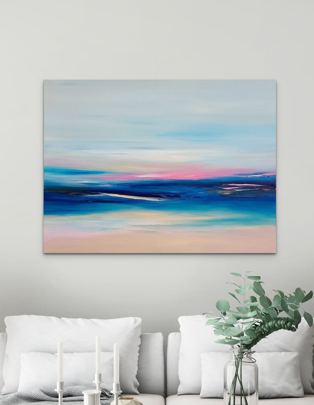 Abstract Ocean Landscape Wall Art - Original Wall Art - Pink and Blue ...