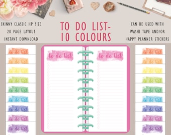 To Do List Printable, Skinny Classic Planner Printable in Rainbow Colors
