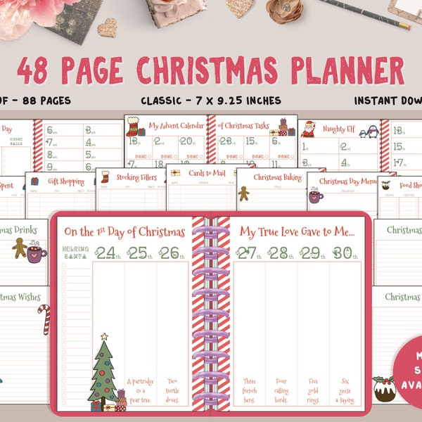 Christmas Planner Printable, Classic Planner Pages - Inserts, Extension, Template, Refill