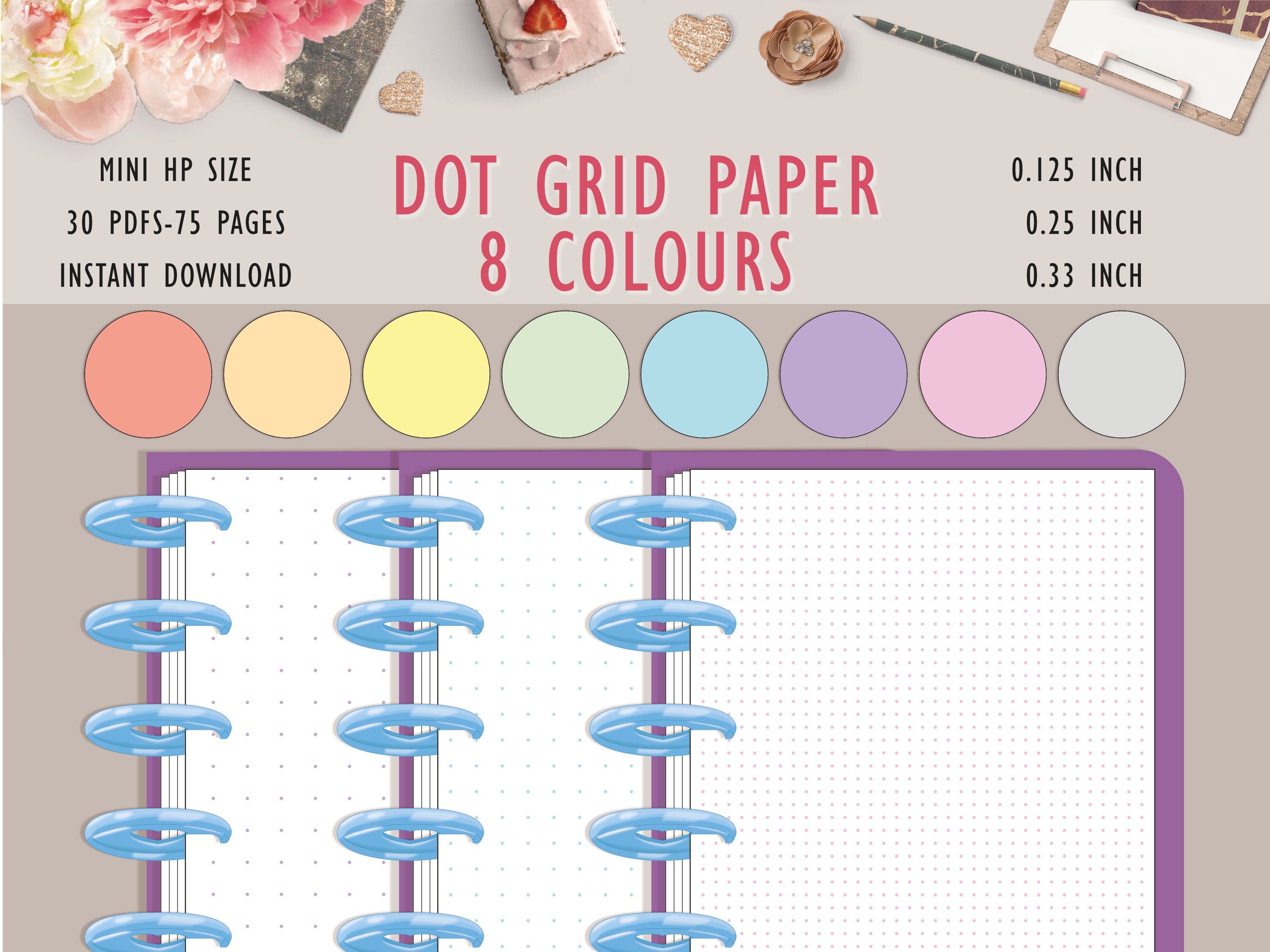 Dot Grid Paper Mini Happy Planner Printable 8 Colours | Etsy