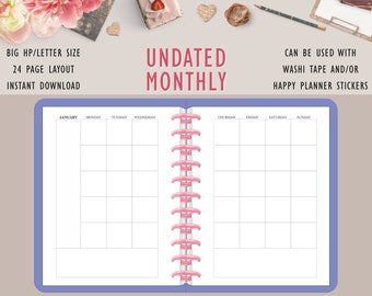 Undated Monthly Planner Printable, Big Planner Printable / Letter Size Planner Inserts