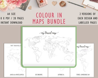 World Travel Map Tracker, A4 Printable, Bundle