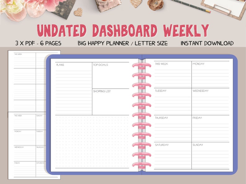 Dashboard Layout Planner Printable Big Planner Weekly Inserts Etsy