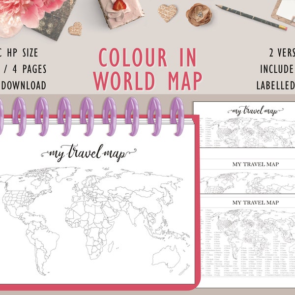 World Travel Map Tracker, Classic Planner Printable