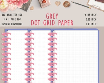 Grey Dot Grid Paper Printable, Big Planner Printable / Letter Size Planner Inserts