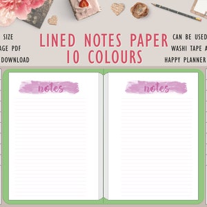 Lined Paper Printable, A4 Planner Printable in Rainbow Colours