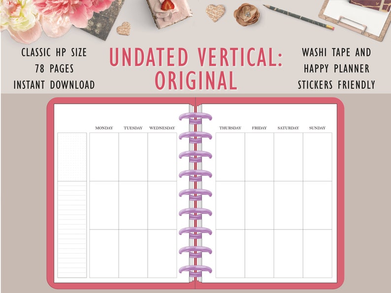 vertical layout weekly printable classic happy planner etsy