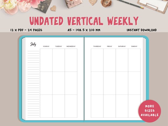 Undated Weekly Planner Printable A5 Planner Inserts | Etsy