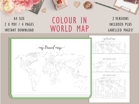 A4 Size Printable World Travel Map