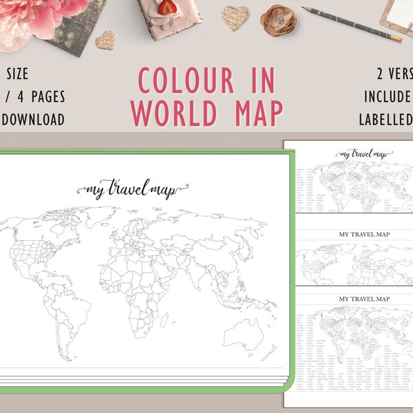 World Travel Map Tracker, A4 Size Printable