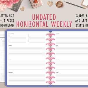 Horizontal Layout Weekly Planner Printable, Big Planner Printable / Letter Size Planner Inserts, Undated