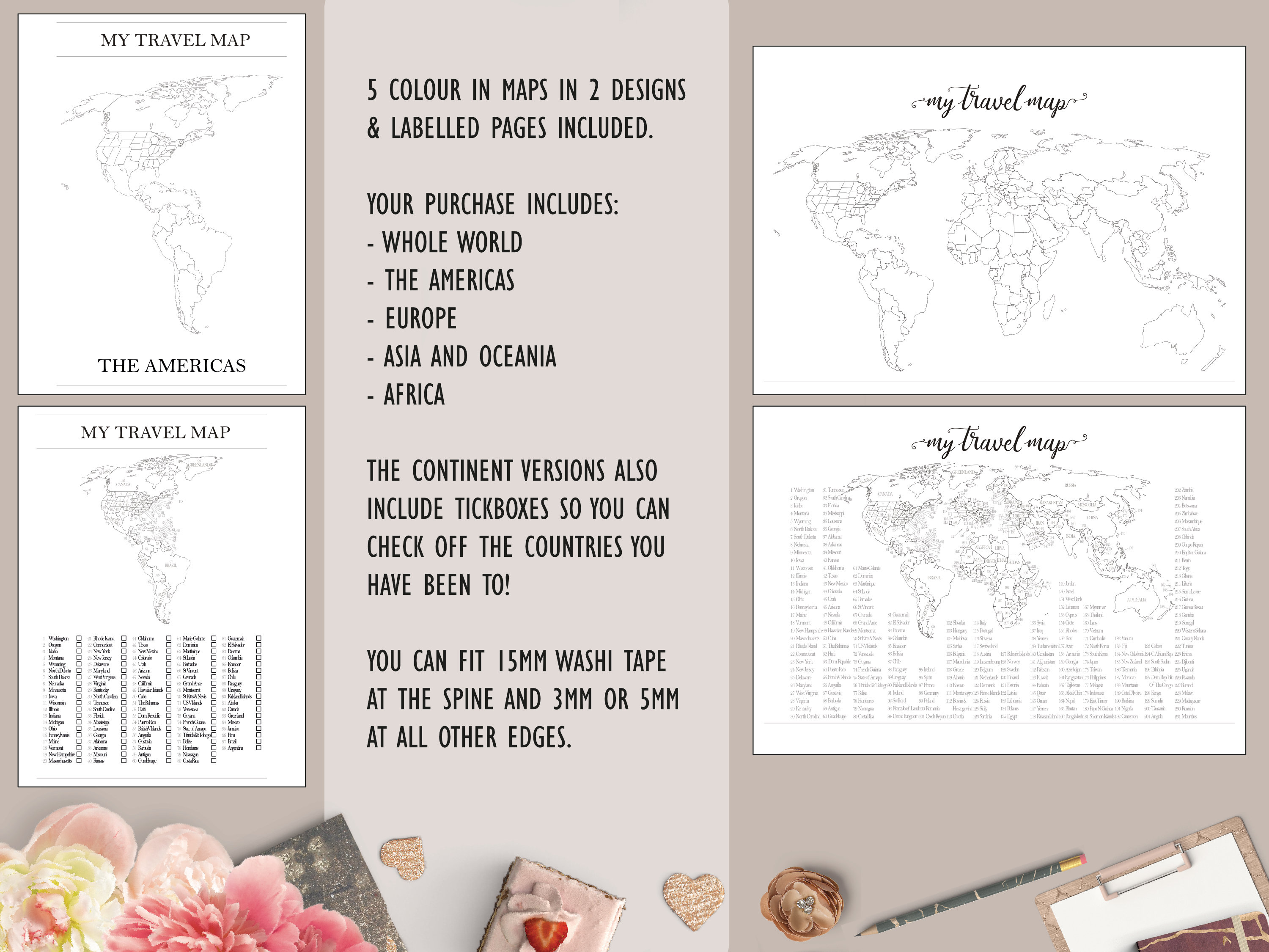 World Travel Map Tracker, A4 Printable, Bundle Etsy UK